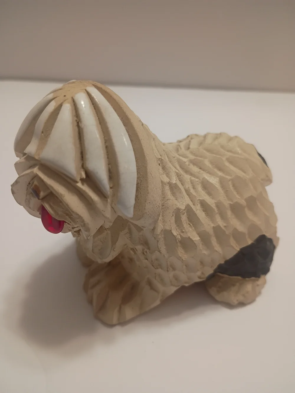 Artesania Rinconada Sheep Dog Figurine with Red Glass  Tongue